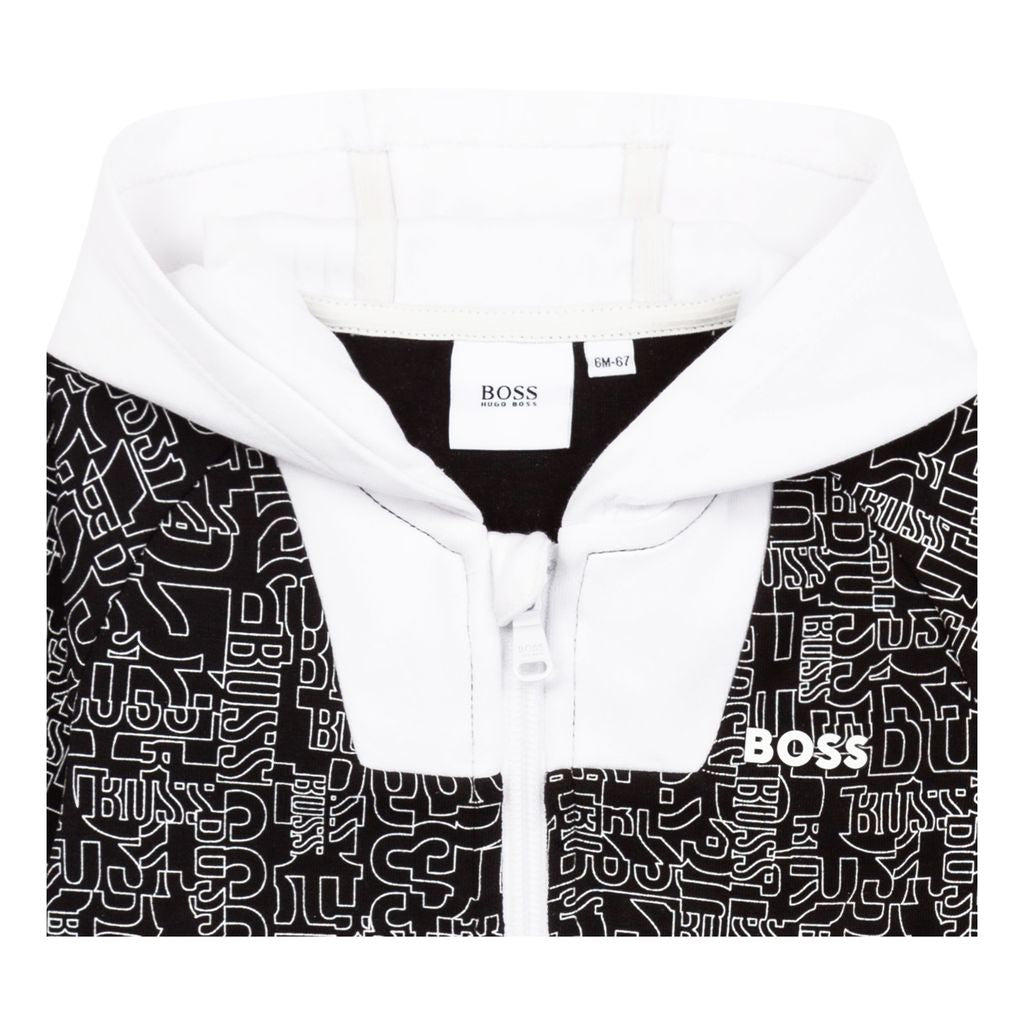 boss-Black & White Logo Print Hoodie-j05939-09b