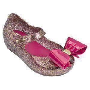 Fuchsia Glitter Bow Mary Janes-Shoes-Mini Melissa-kids atelier