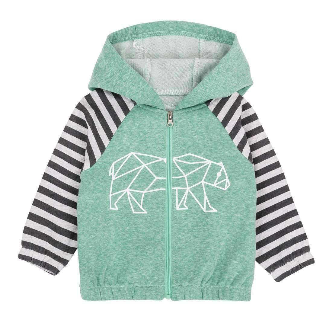 Green & Striped Bear Cardigan-Outerwear-Deux Par Deux-kids atelier