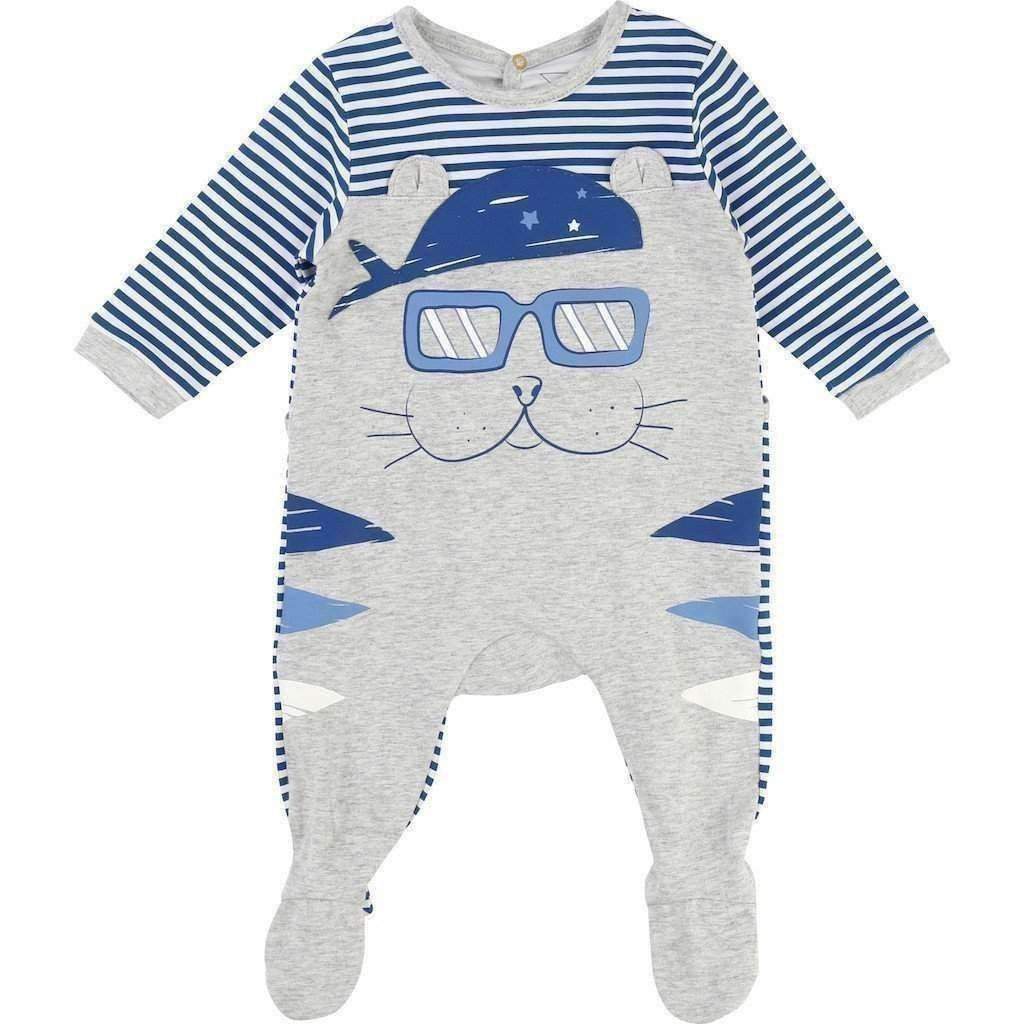 Little Marc Jacobs Blue Stripes Cat Onesie-Pajamas-Little Marc Jacobs-18M-Gray / Blue-kids atelier