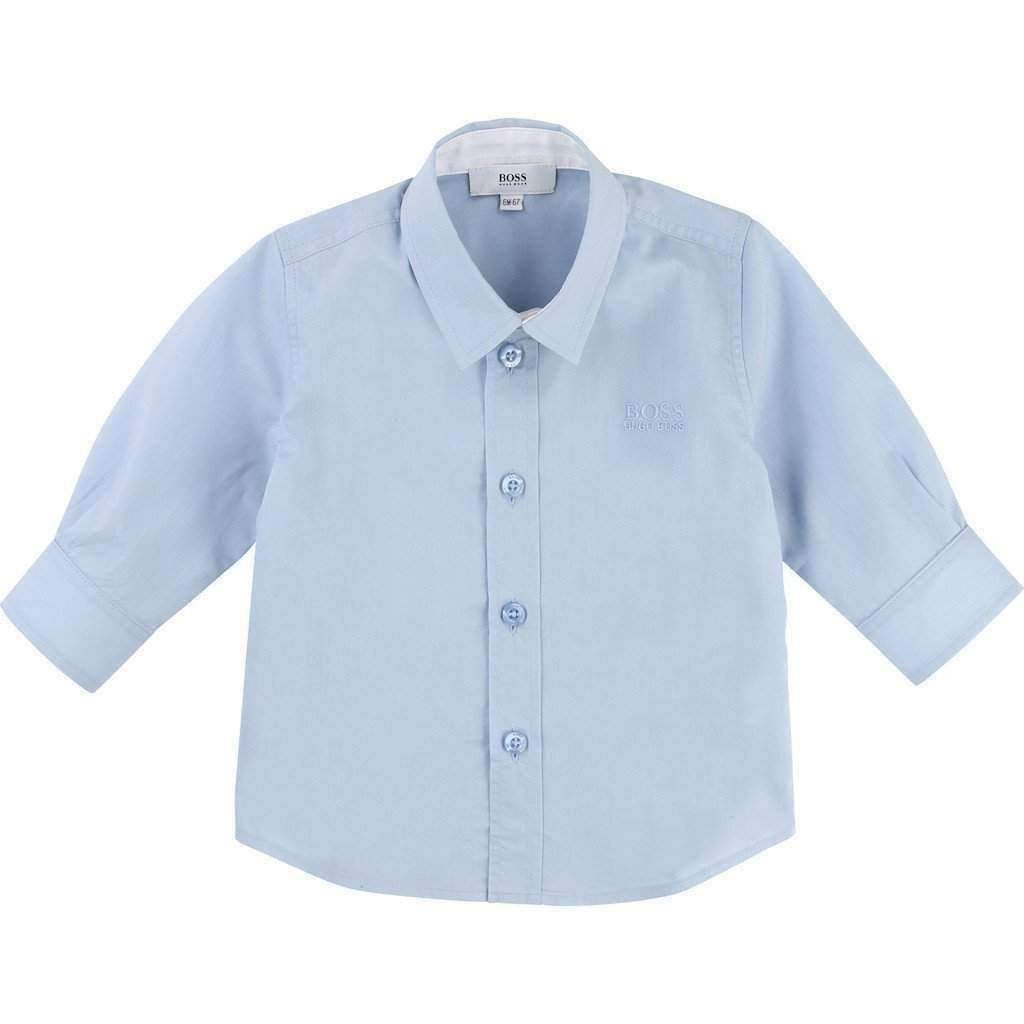 Long Sleeved Embroidered Sky Blue Shirt-Shirts-BOSS-kids atelier
