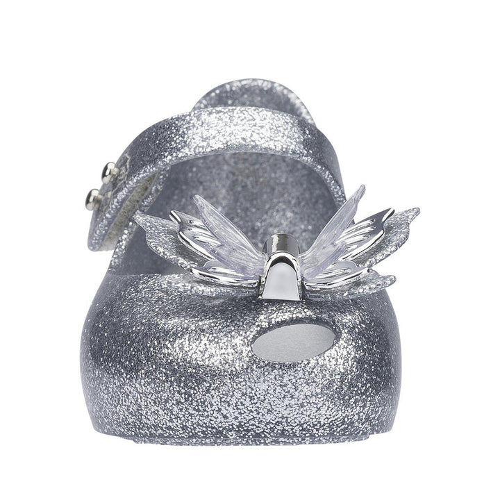 Mini Melissa Shiny Silver Butterfly Flats-Shoes-Mini Melissa-kids atelier