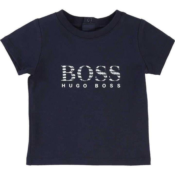 Navy Boss Logo Tshirt-Shirts-BOSS-kids atelier