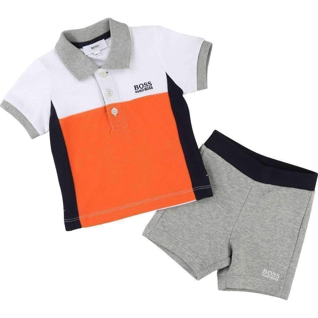 Orange Polo & Gray Shorts Set-Outfits-BOSS-kids atelier