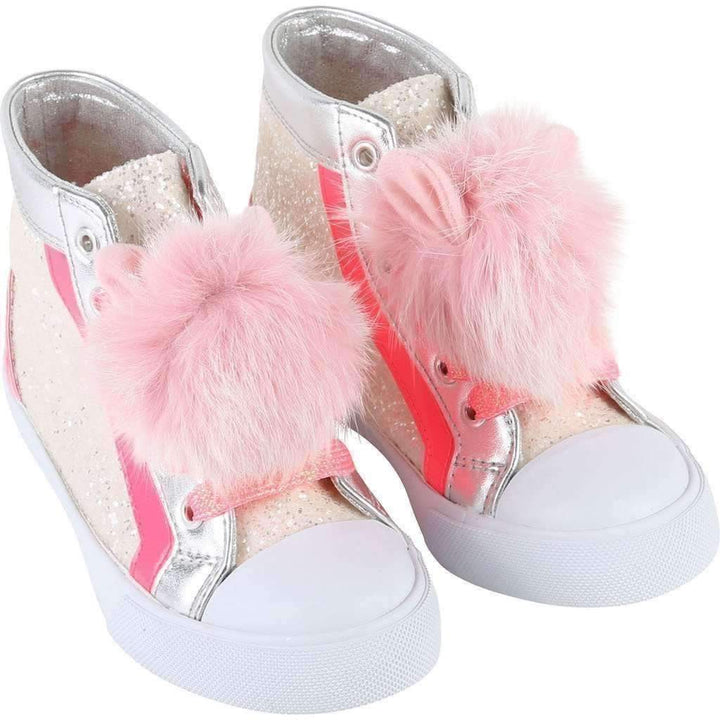 Pink Glitter PomPom Trainer Shoes-Shoes-Billieblush-kids atelier