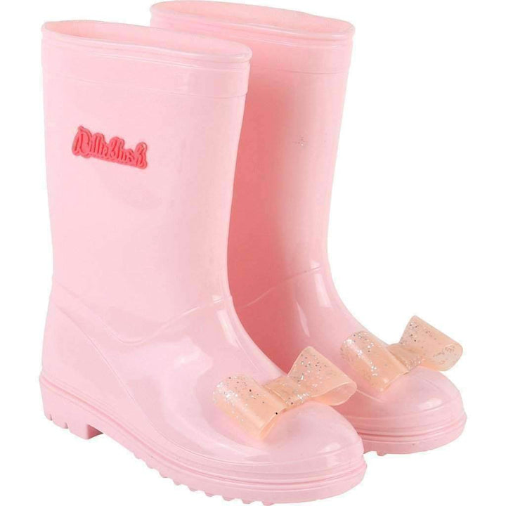 Pink Rubber Rain Boots With Bowtie-Shoes-Billieblush-kids atelier