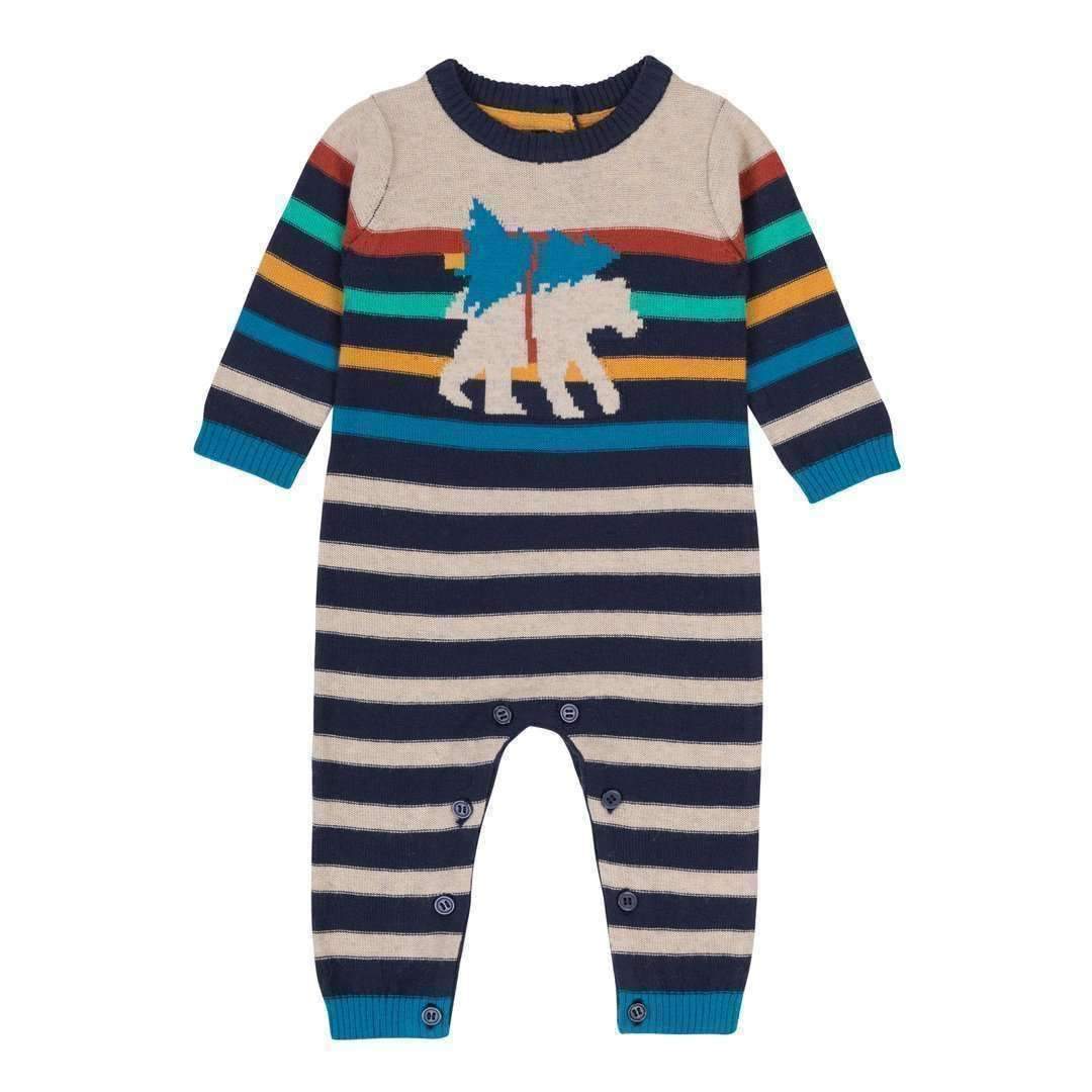 Striped Knit Bear Pajamas-Pajamas-Deux Par Deux-kids atelier