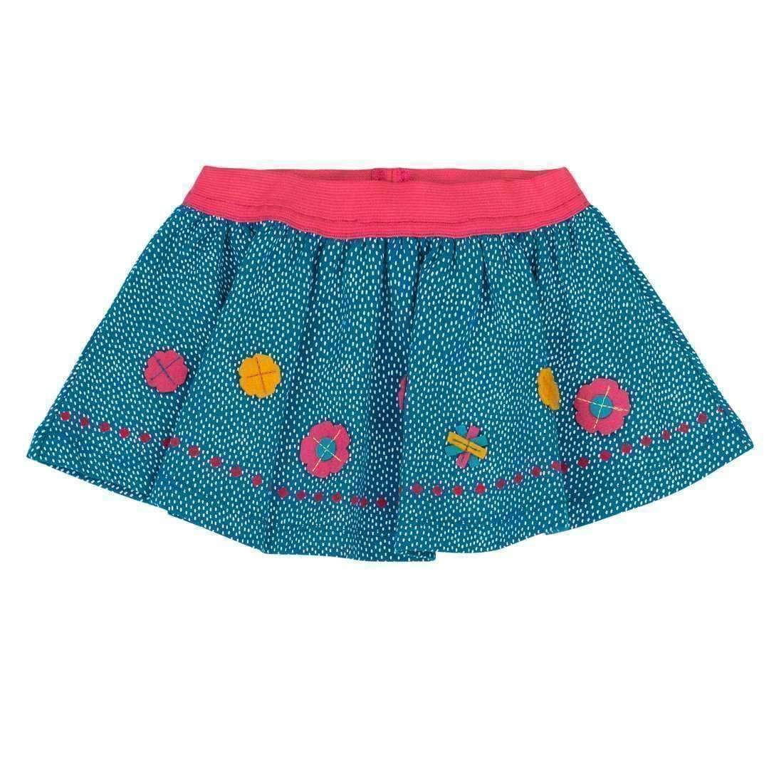 Deux Par Deux Teal Polka Dot & Floral Skirt-Skirts-Deux Par Deux-kids atelier