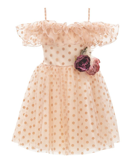 kids atelier tulleen Pink Chiffon Polka Dot Dress