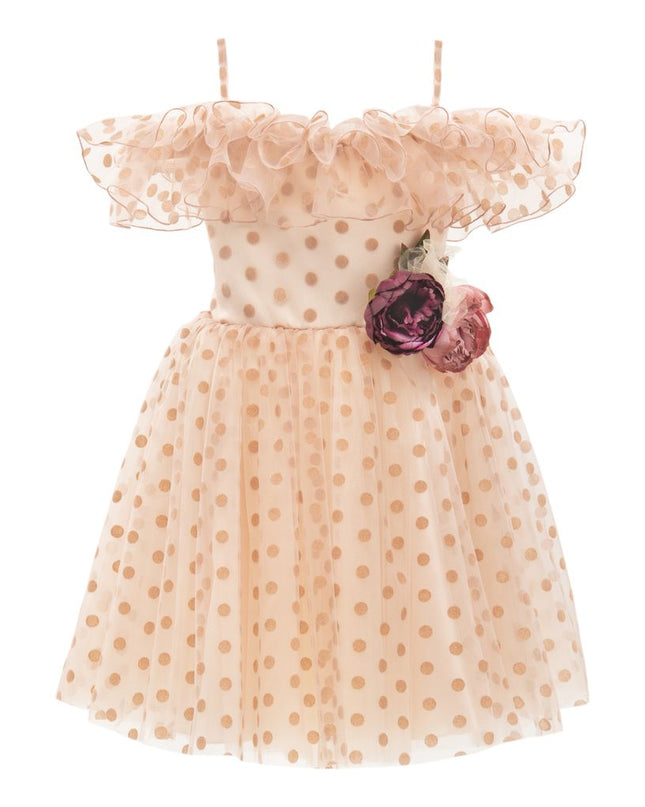 kids atelier tulleen Pink Chiffon Polka Dot Dress