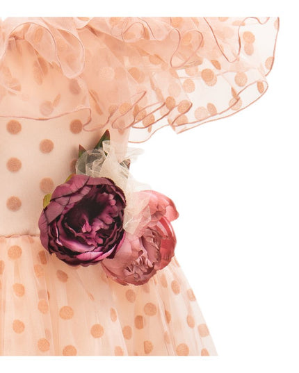 kids atelier tulleen Pink Chiffon Polka Dot Dress