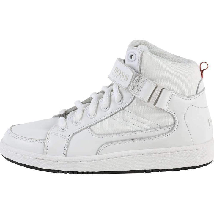 White Mid Top Leather Trainer Shoes-Shoes-BOSS-kids atelier