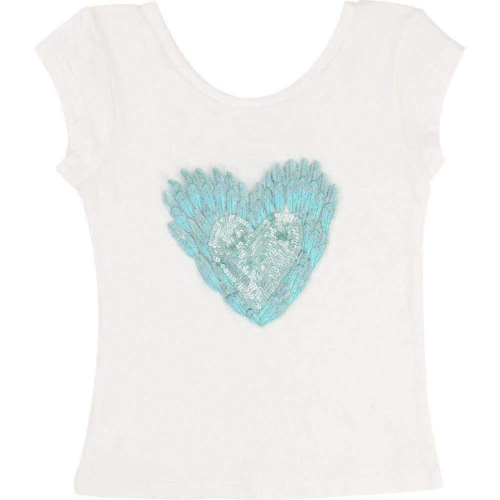 White Sequin Hear T-Shirt-Shirts-Billieblush-kids atelier